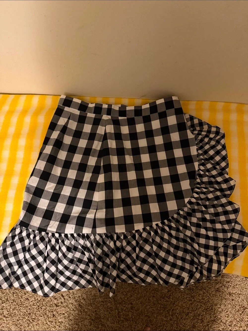 J. Crew Black White Gingham Ruffle Faux Wrap Mini Skirt Cotton Size 0